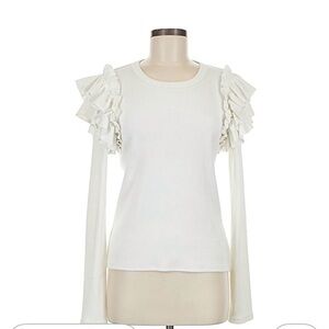 Veronica Beard Cream Ruffle Long Sleeve Top